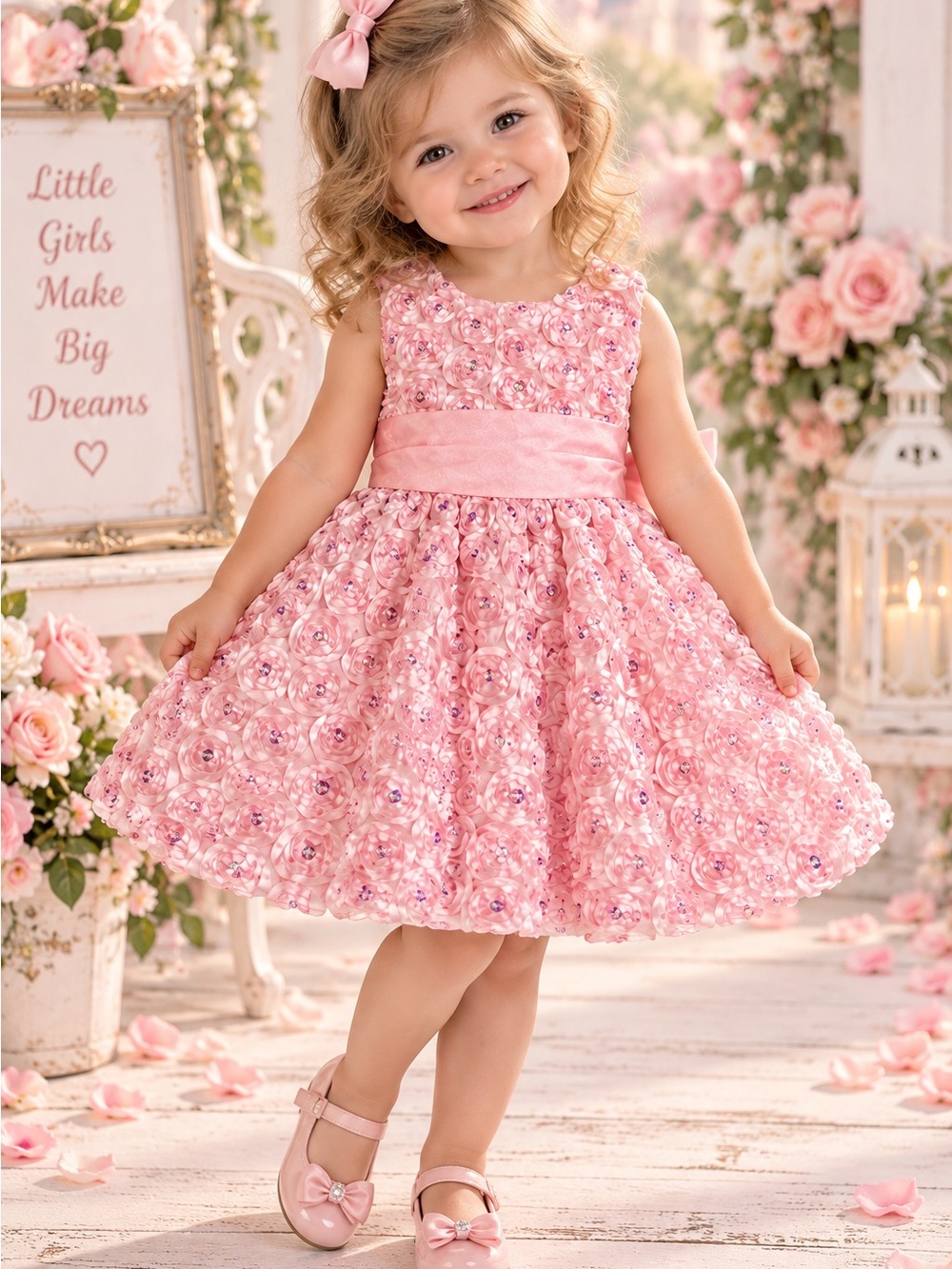 Rare Editions Girls 2T Pink Rosette Rhinestone Party Dress EUC